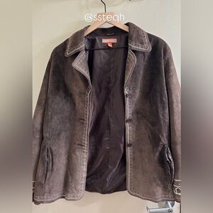 Nordstrom Brown Leather Jacket with white stitch pattern #Vintage #Western